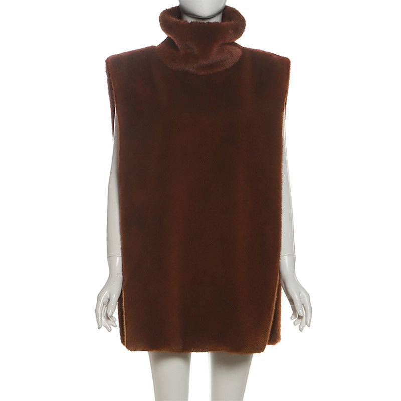 High neck sleeveless fluffy top  | Festival Outfits Women