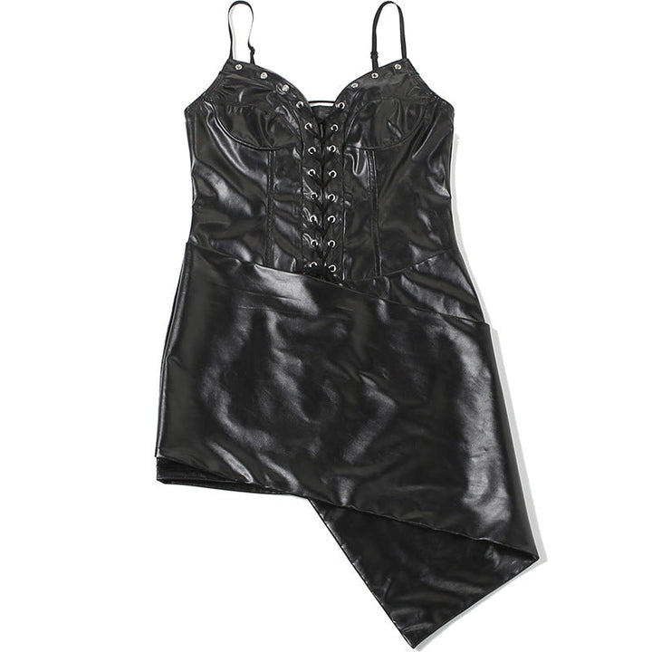 PU leather lace up backless cami mini dress  | Festival Outfits Women