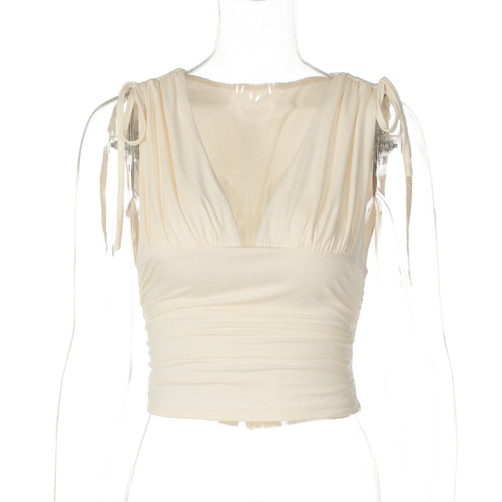 V neck ruched drawstring crop top  | Festival Outfits Women