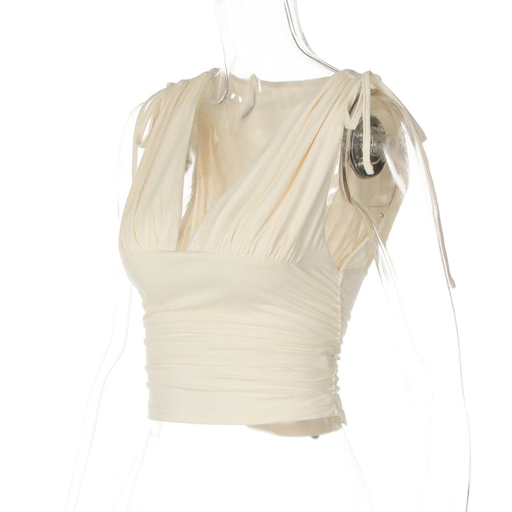 V neck ruched drawstring crop top  | Festival Outfits Women