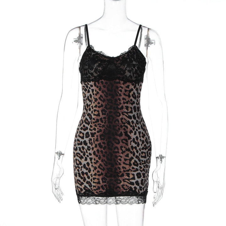 Leopard print v neck lace hem cami mini dress  | Festival Outfits Women  | Leopard Print Mini Dress