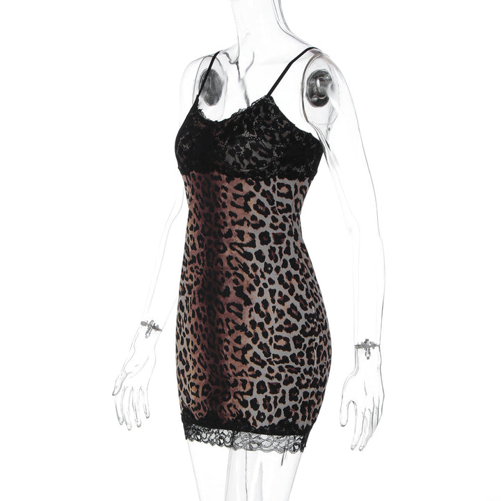 Leopard print v neck lace hem cami mini dress  | Festival Outfits Women  | Leopard Print Mini Dress