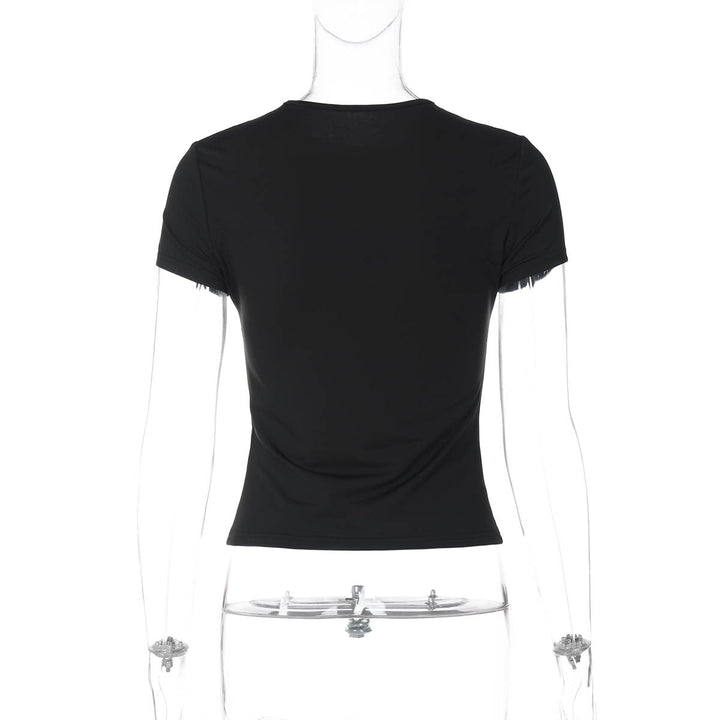 Short sleeve crewneck lace patchwork top  | Festival Outfits Women