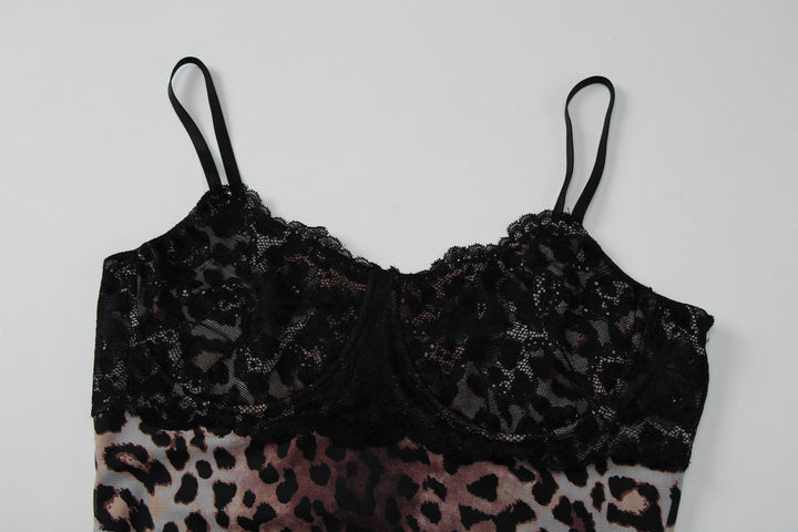 Leopard print v neck lace hem cami mini dress  | Festival Outfits Women  | Leopard Print Mini Dress