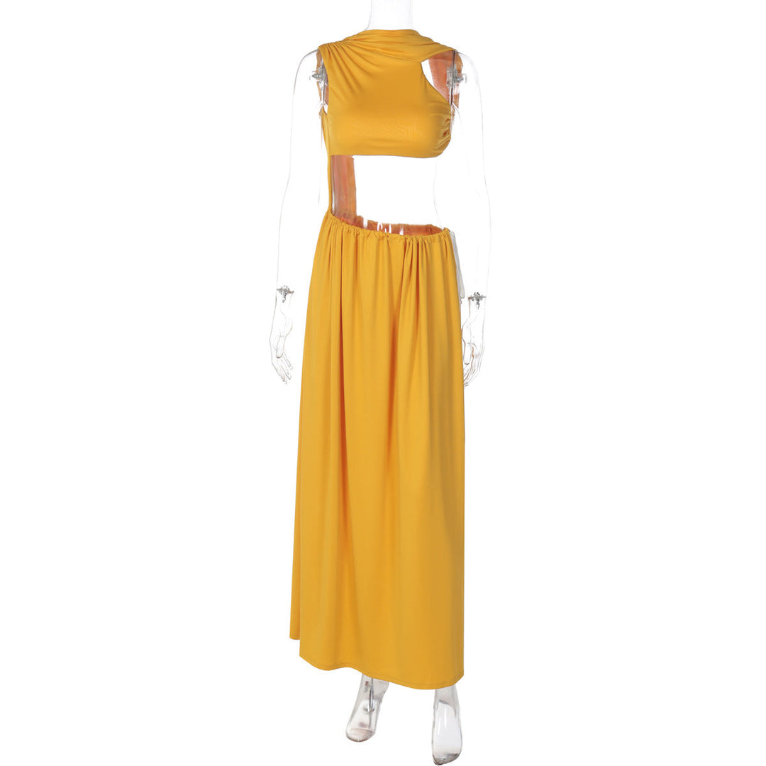 Ruched backless high slit crop maxi skirt set  | Festival Outfits Women