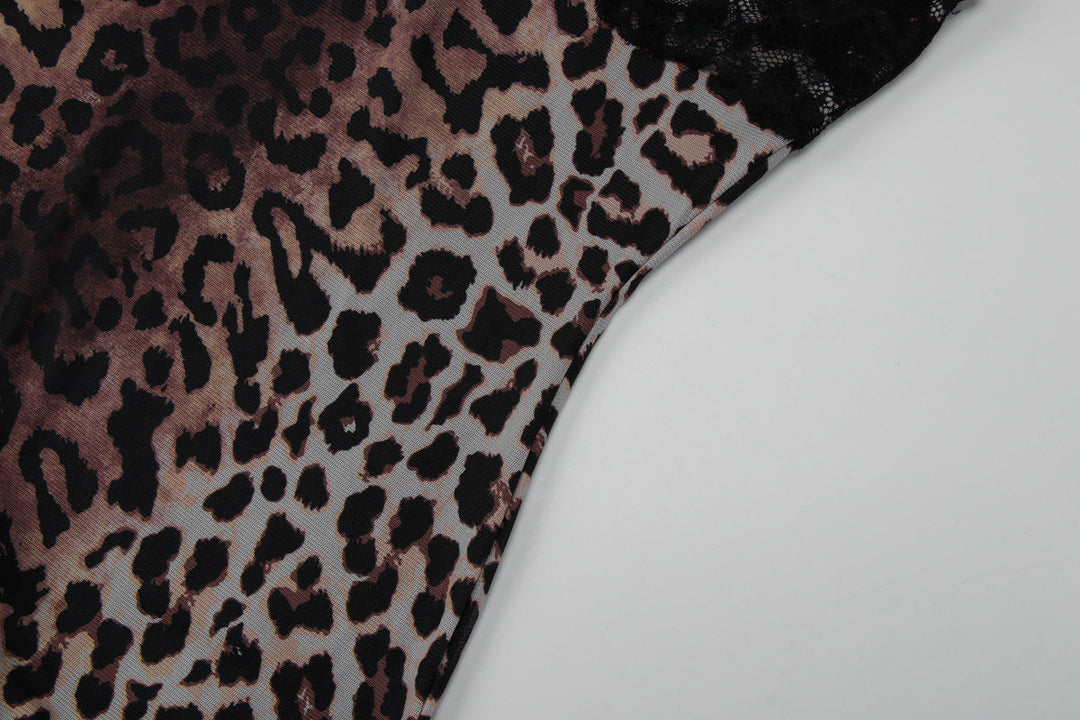 Leopard print v neck lace hem cami mini dress  | Festival Outfits Women  | Leopard Print Mini Dress