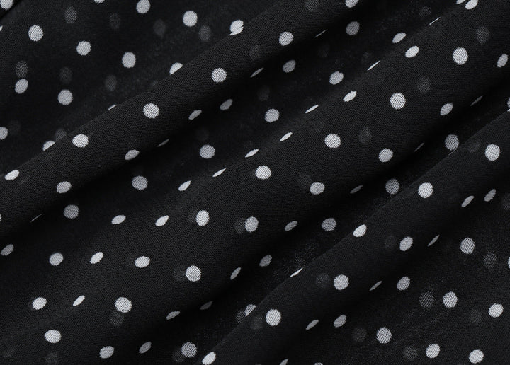 Turnover collar long sleeve button chiffon polka dot mini dress  | Festival Outfits Women