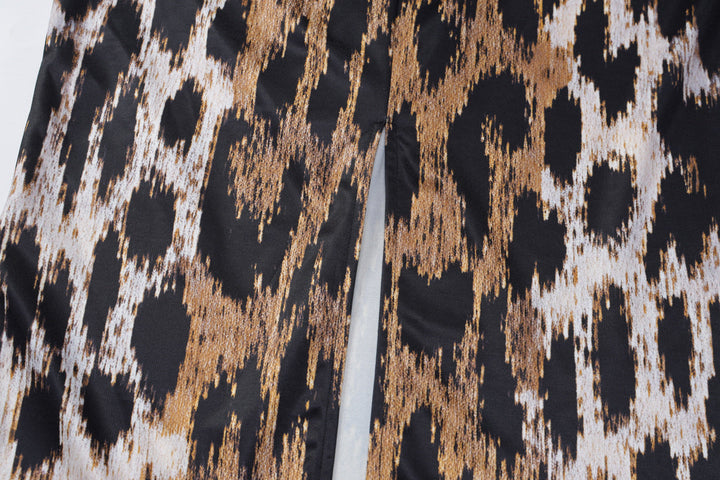 Leopard print halter v neck backless slit maxi dress  | Festival Outfits Women