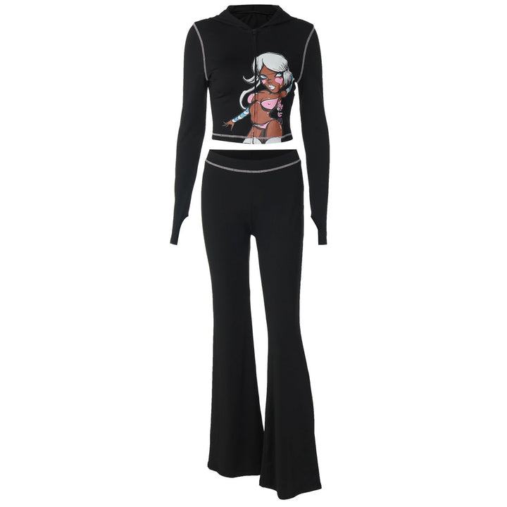 Long sleeve hoodie pattern zip-up pant set  | Festival Outfits Women