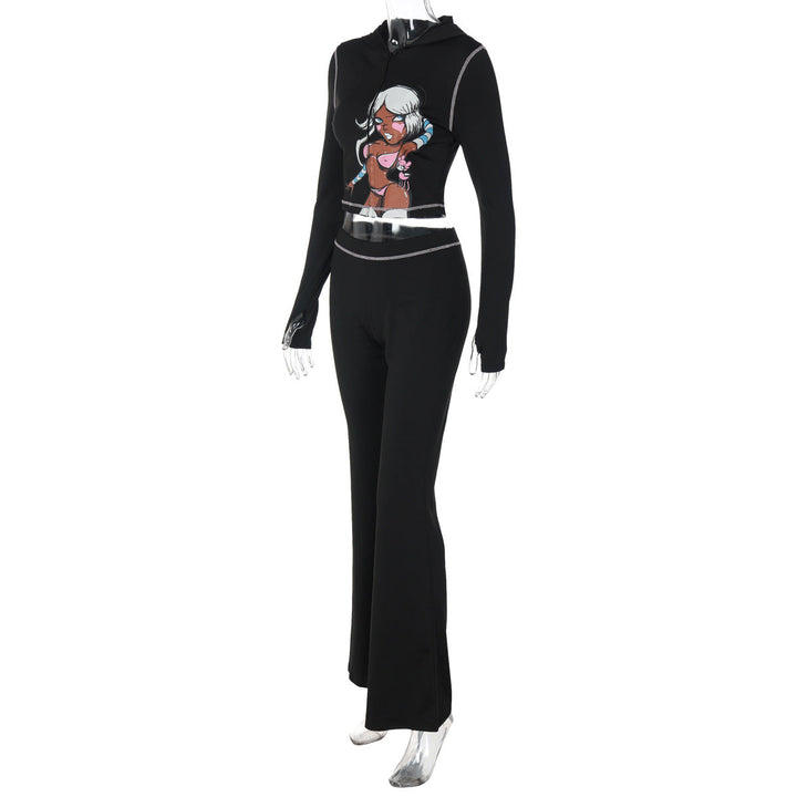 Long sleeve hoodie pattern zip-up pant set  | Festival Outfits Women