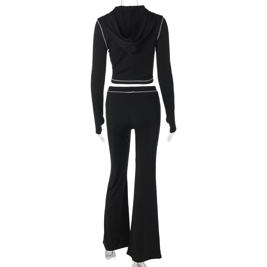 Long sleeve hoodie pattern zip-up pant set  | Festival Outfits Women