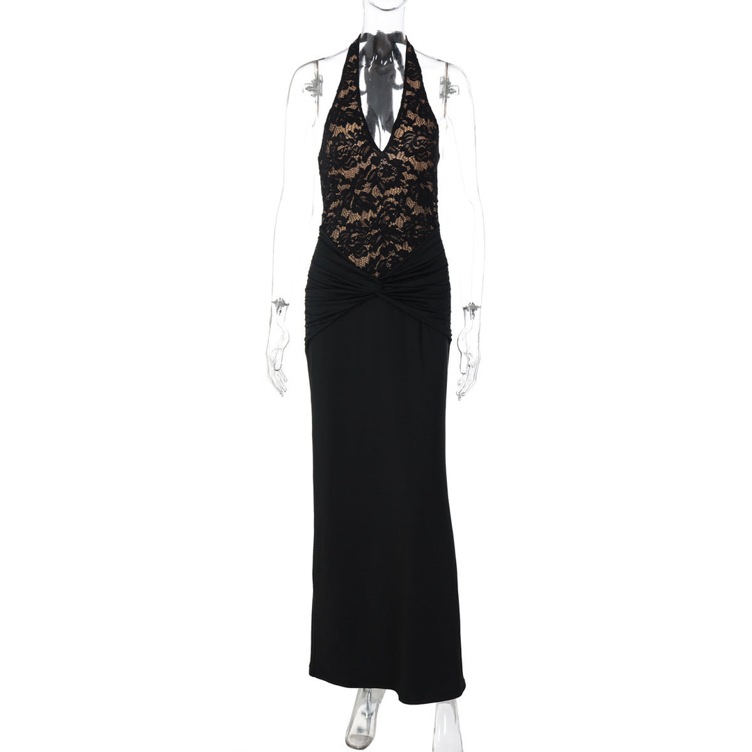 Halter v neck backless ruched maxi dress  | Festival Outfits Women