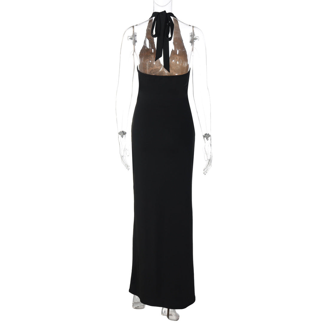 Halter v neck backless ruched maxi dress  | Festival Outfits Women