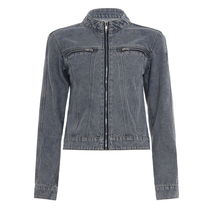 Crewneck zip-up long sleeve denim top  | Festival Outfits Women