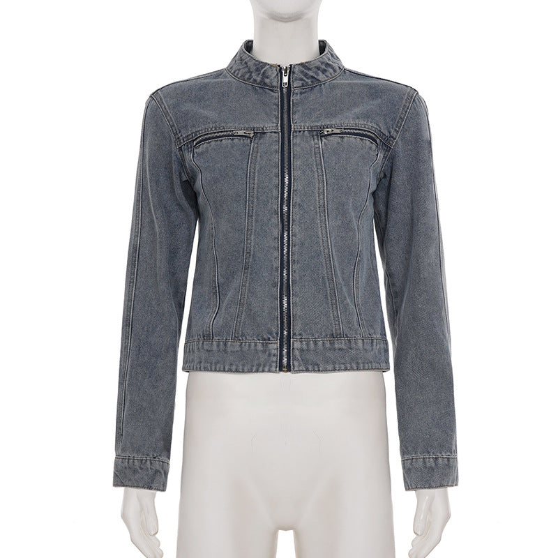 Crewneck zip-up long sleeve denim top  | Festival Outfits Women