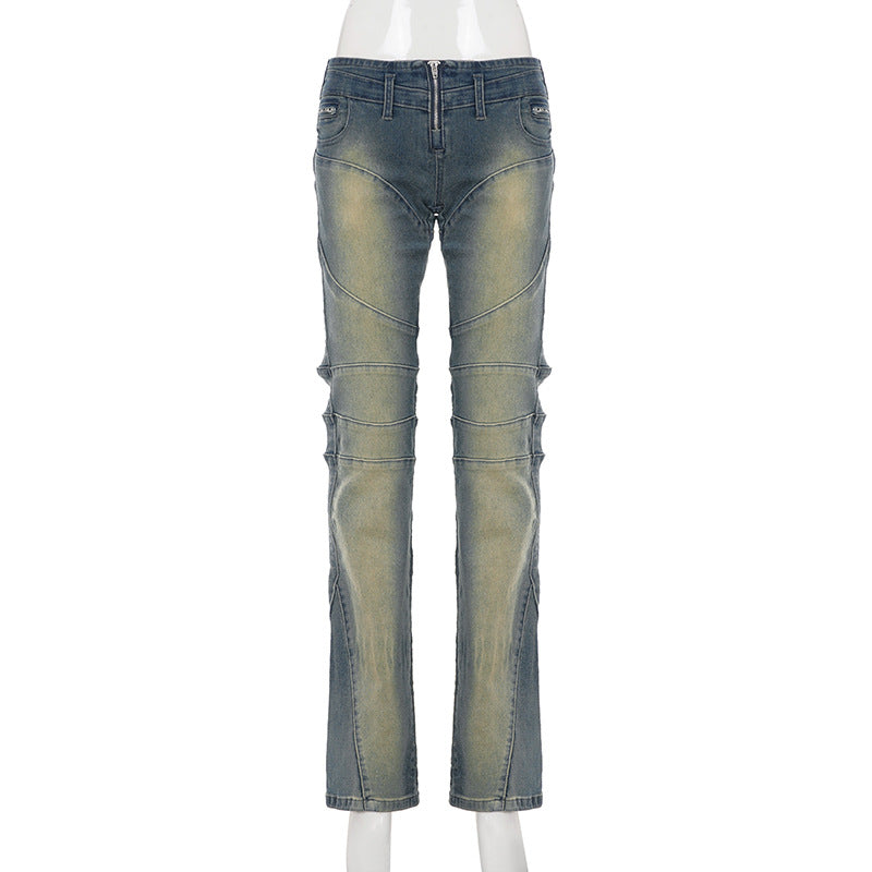Zip-up pocket low rise straight leg pant  | Festival Outfits Women
