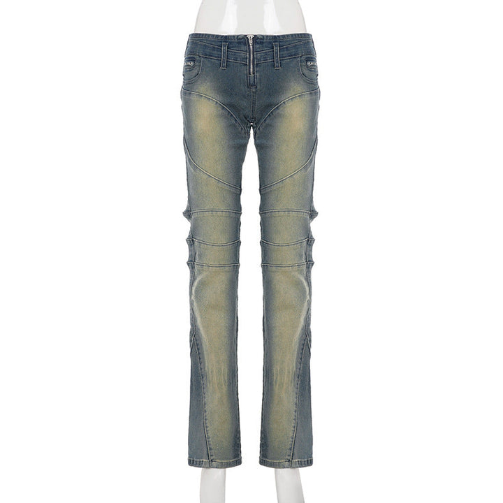 Zip-up pocket low rise straight leg pant  | Festival Outfits Women
