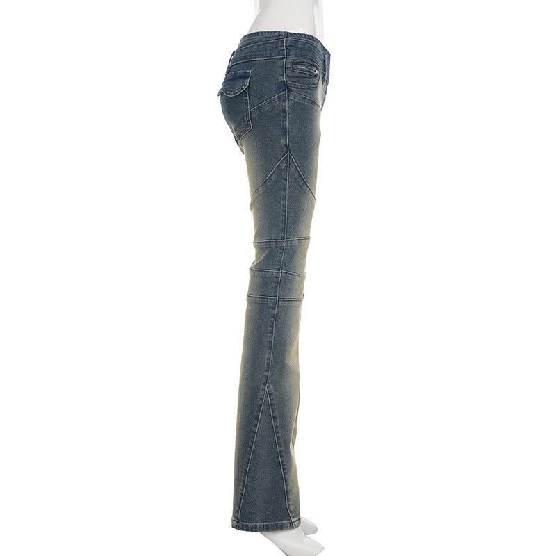 Zip-up pocket low rise straight leg pant  | Festival Outfits Women