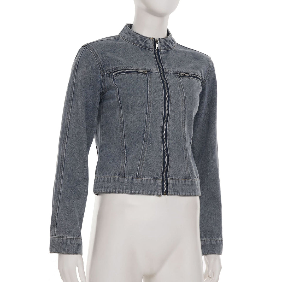 Crewneck zip-up long sleeve denim top  | Festival Outfits Women