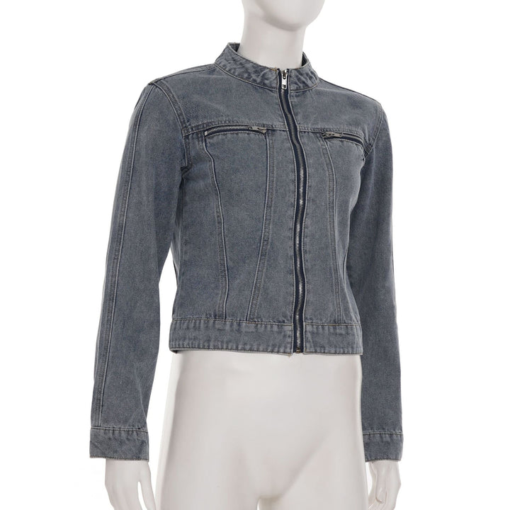 Crewneck zip-up long sleeve denim top  | Festival Outfits Women