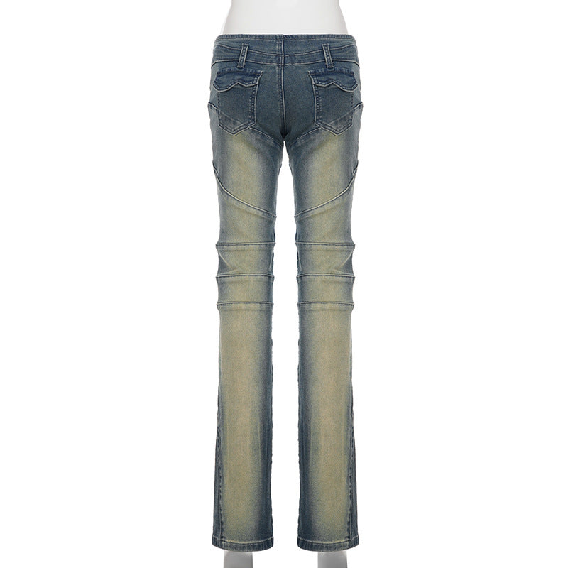 Zip-up pocket low rise straight leg pant  | Festival Outfits Women