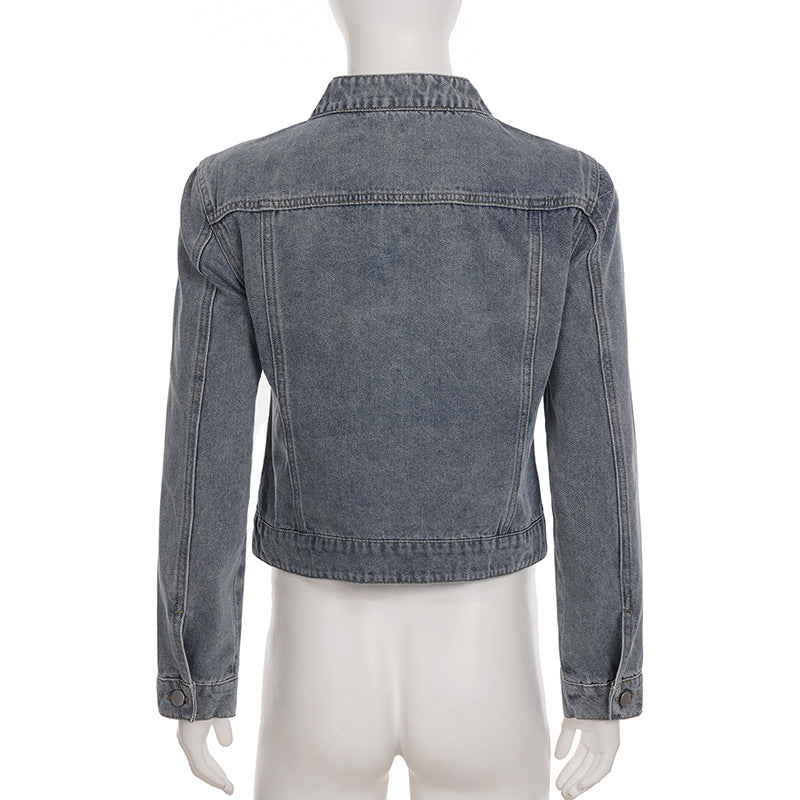 Crewneck zip-up long sleeve denim top  | Festival Outfits Women