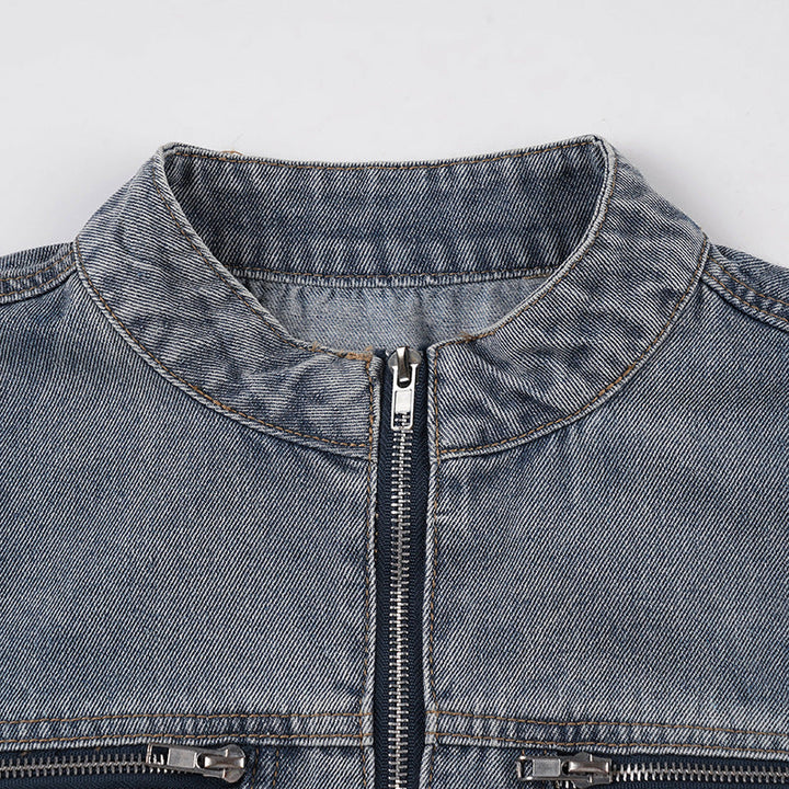 Crewneck zip-up long sleeve denim top  | Festival Outfits Women
