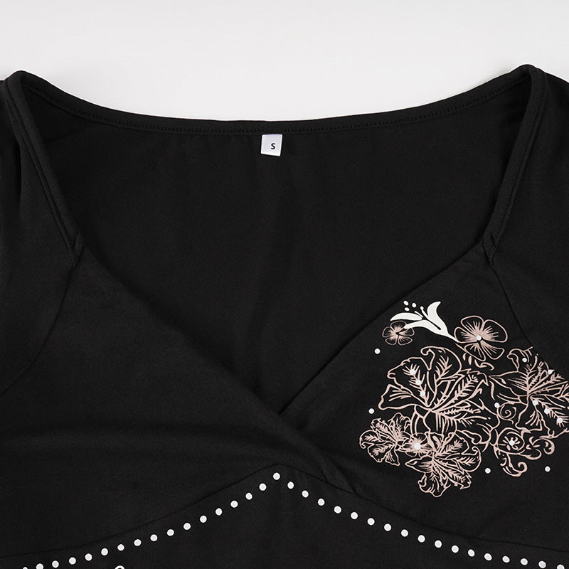 Long sleeve v neck flower pattern top  | Festival Outfits Women