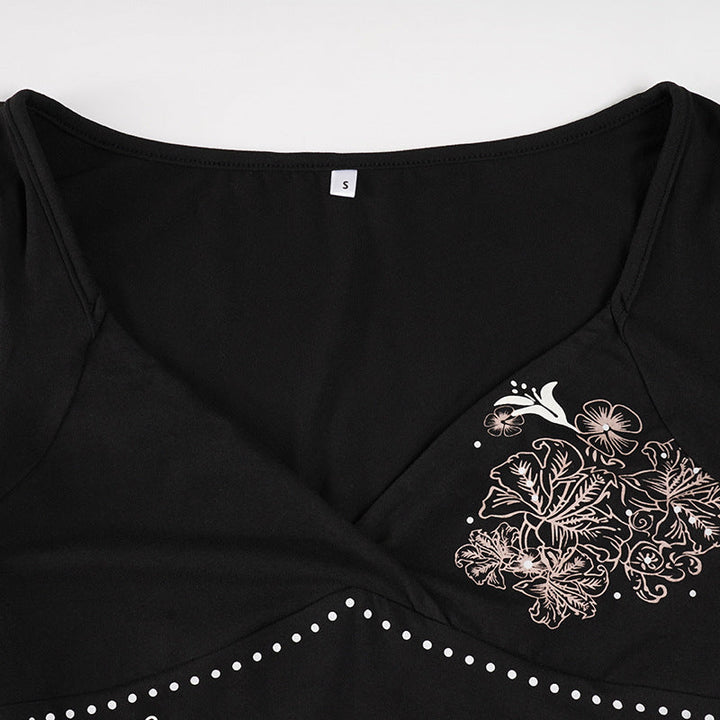 Long sleeve v neck flower pattern top  | Festival Outfits Women