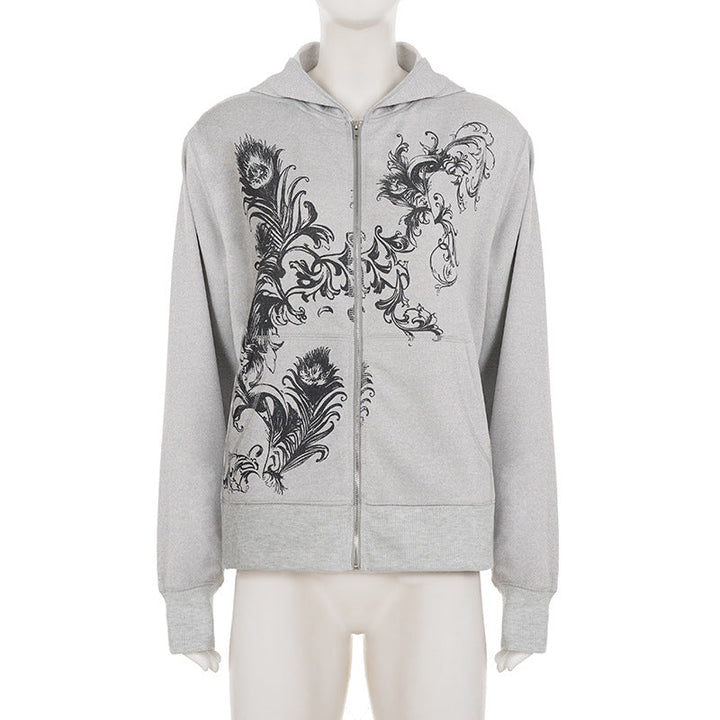 Long sleeve hoodie zip-up abstract top  | Festival Outfits Women