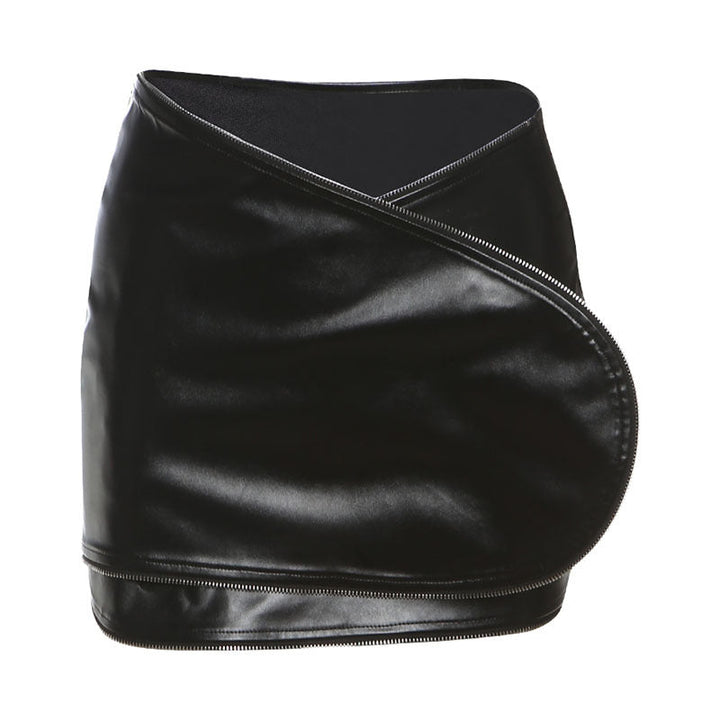 Irregular PU leather velcro mini skirt Cargo Mini Skirt  | Festival Outfits Women