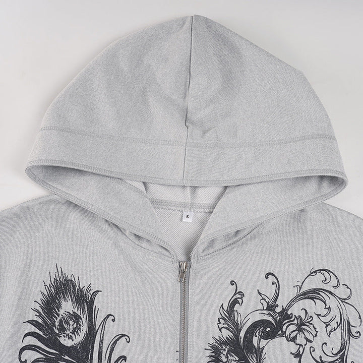 Long sleeve hoodie zip-up abstract top  | Festival Outfits Women