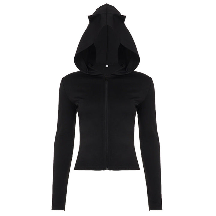 Hoodie long sleeve zip-up solid top  | Festival Outfits Women