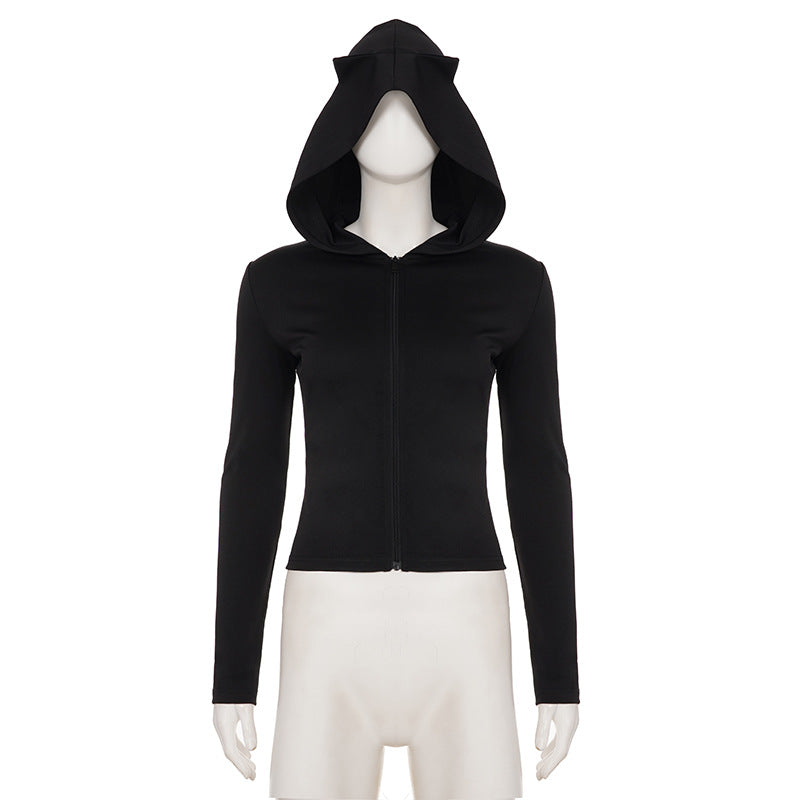 Hoodie long sleeve zip-up solid top  | Festival Outfits Women
