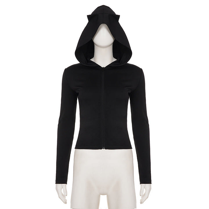 Hoodie long sleeve zip-up solid top  | Festival Outfits Women
