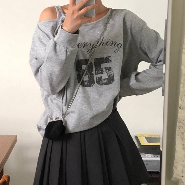 Irregular long sleeve letter pattern self tie top  | Festival Outfits Women