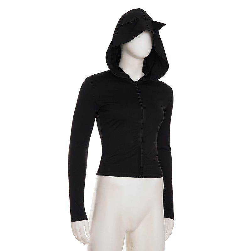 Hoodie long sleeve zip-up solid top  | Festival Outfits Women