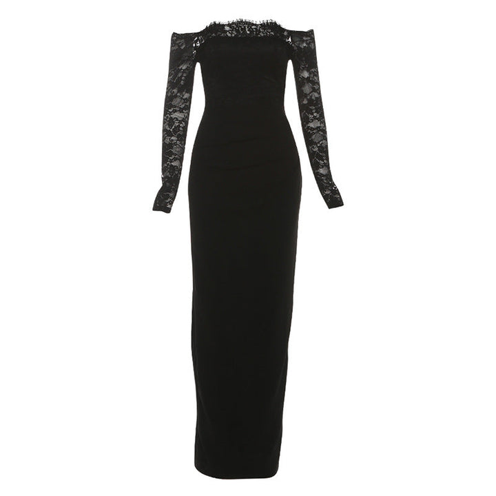 Lace long sleeve off shoulder pleated maxi dress  | Festival Outfits Women