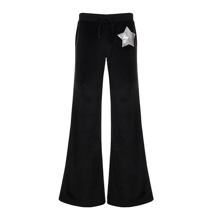 Drawstring velvet glitter star pattern wide leg pant  | Festival Outfits Women
