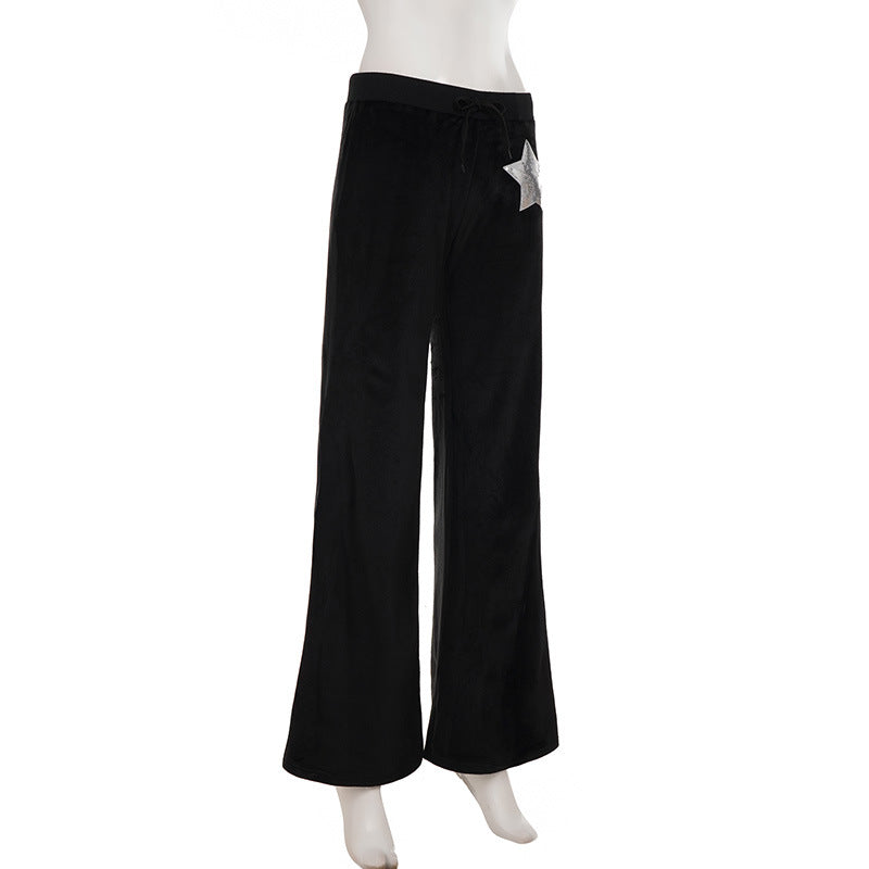Drawstring velvet glitter star pattern wide leg pant  | Festival Outfits Women