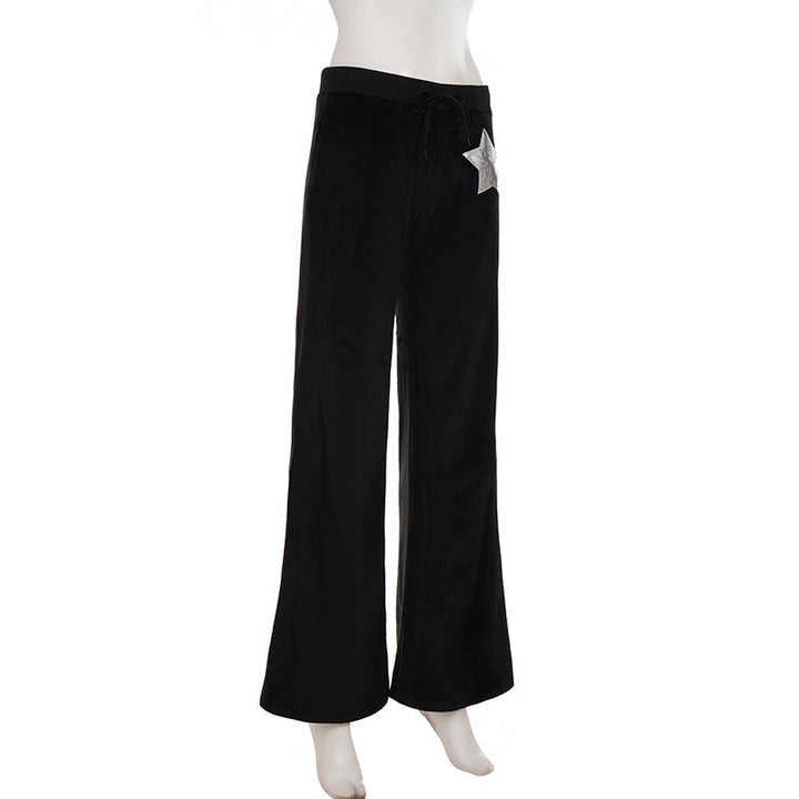 Drawstring velvet glitter star pattern wide leg pant  | Festival Outfits Women