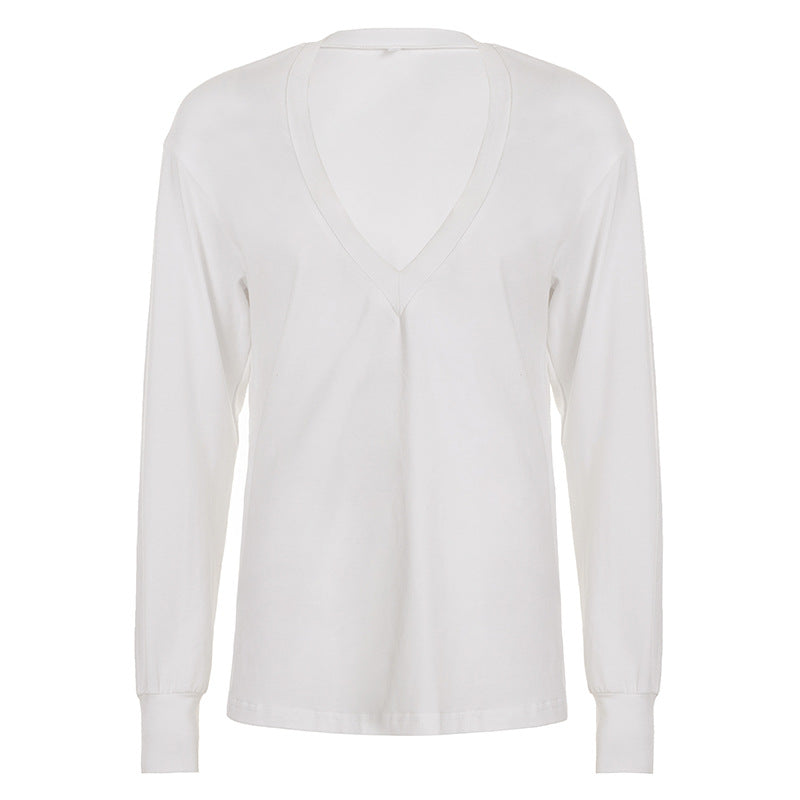 Deep v neck long sleeve solid top  | Festival Outfits Women