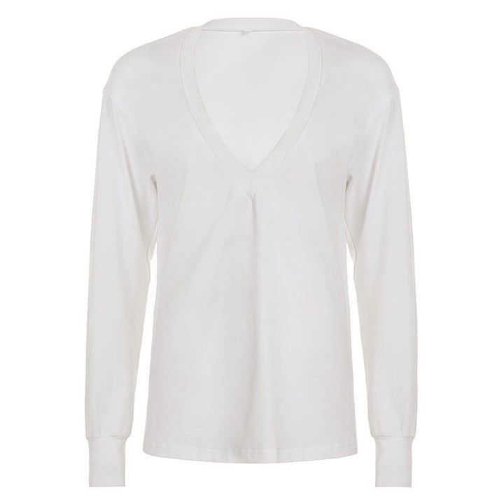 Deep v neck long sleeve solid top  | Festival Outfits Women