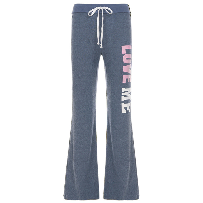 Drawstring letter pattern low rise straight leg pant  | Festival Outfits Women