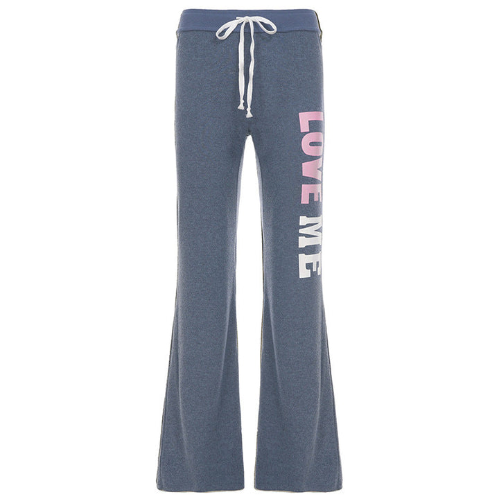 Drawstring letter pattern low rise straight leg pant  | Festival Outfits Women