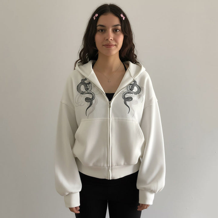 Hoodie long sleeve zip-up snake pattern top  | Festival Outfits Women