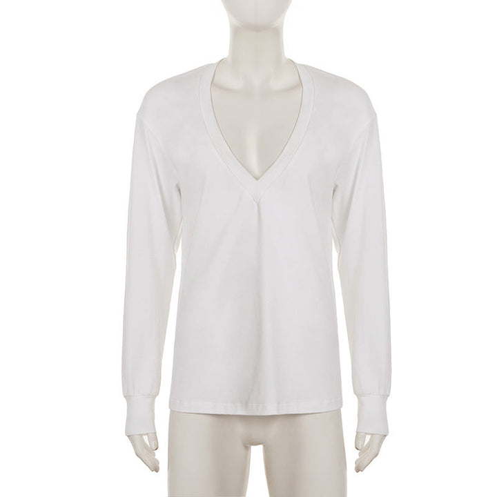 Deep v neck long sleeve solid top  | Festival Outfits Women