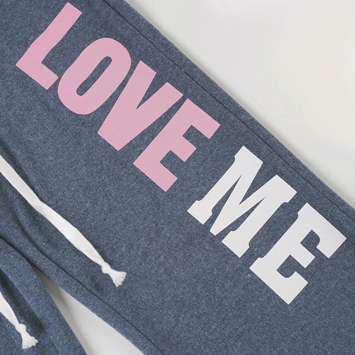 Drawstring letter pattern low rise straight leg pant  | Festival Outfits Women