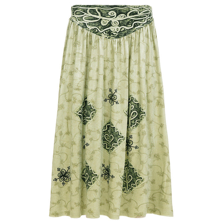 Ruched velvet print contrast midi skirt  | Festival Outfits Women