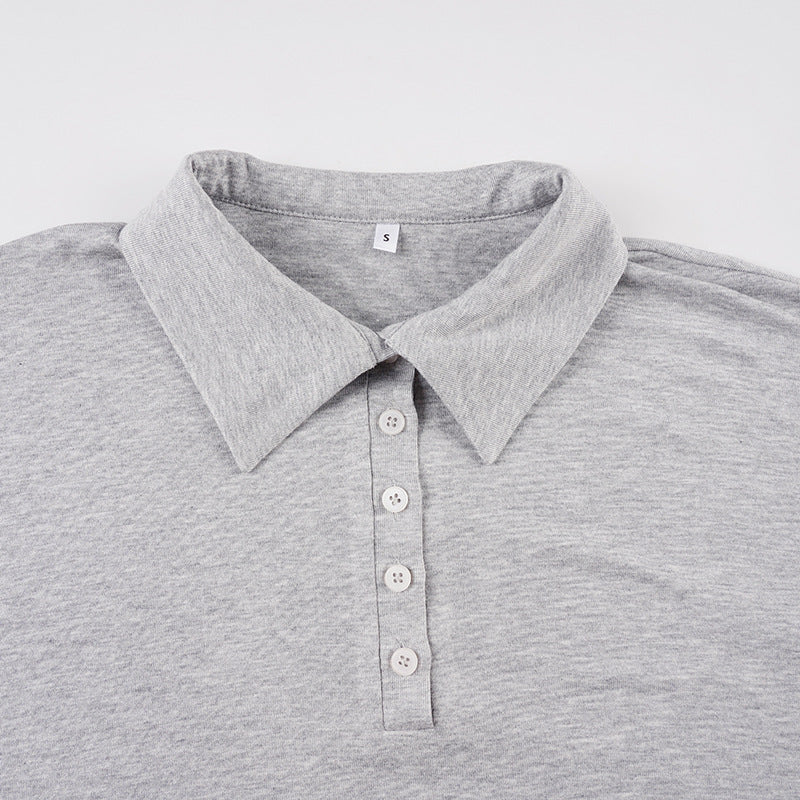 Long sleeve turnover collar button solid top  | Festival Outfits Women